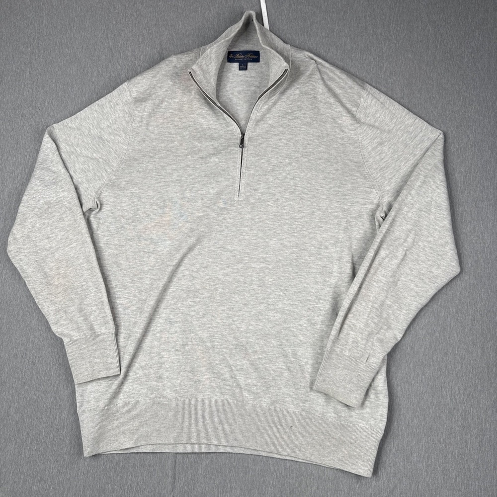 Brooks Brothers Sweater Mens Medium Gray Supima Cotton Quarter Zip Preppy